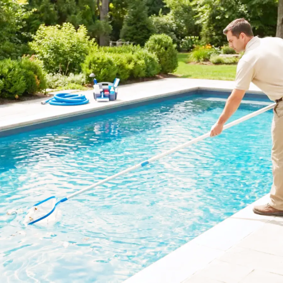 Dallas pool service area backyard pool scene near Dallas, TX.
