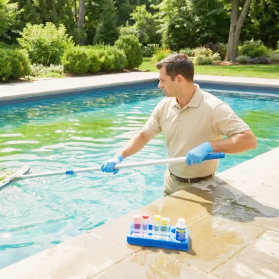 Frisco pool service area backyard pool scene near Dallas, TX.