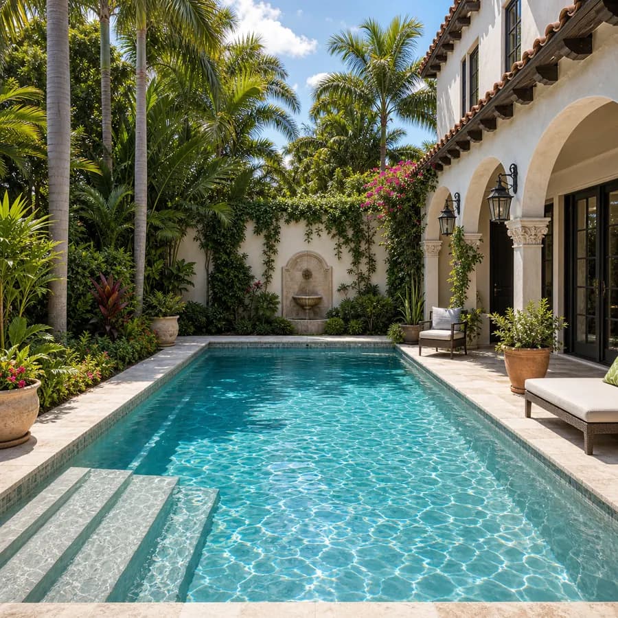 Coral Gables backyard pool scene near Fort Lauderdale, FL.
