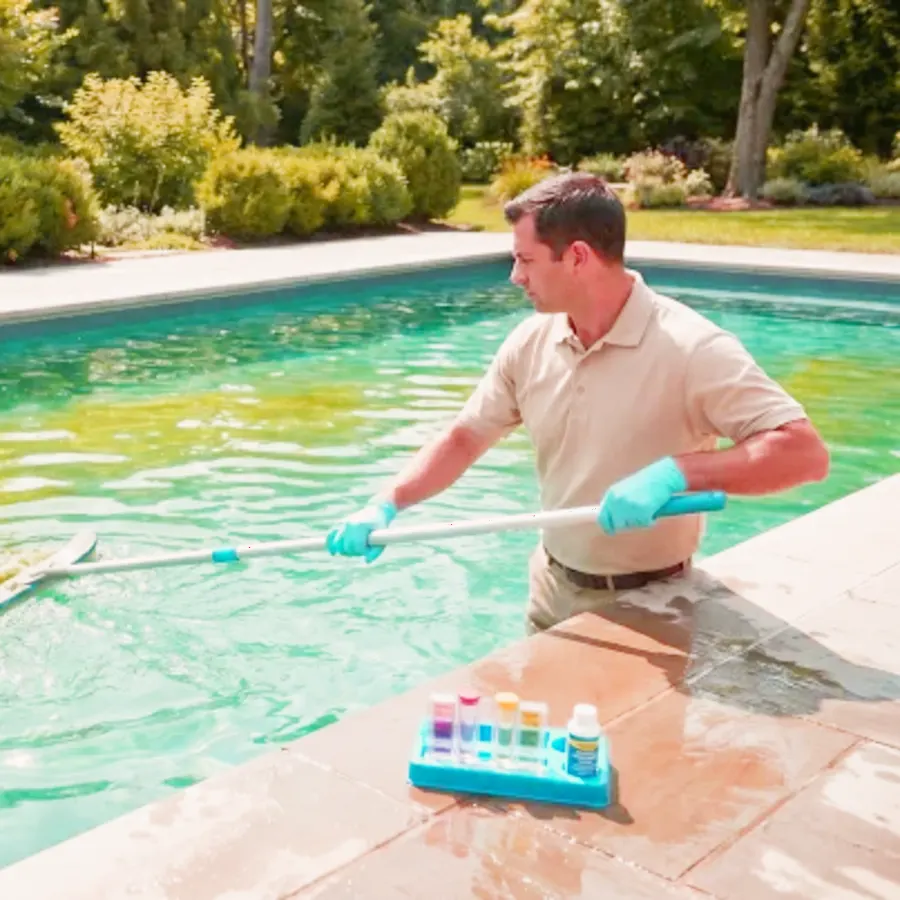 The Woodlands pool service area backyard pool scene near Houston, TX.