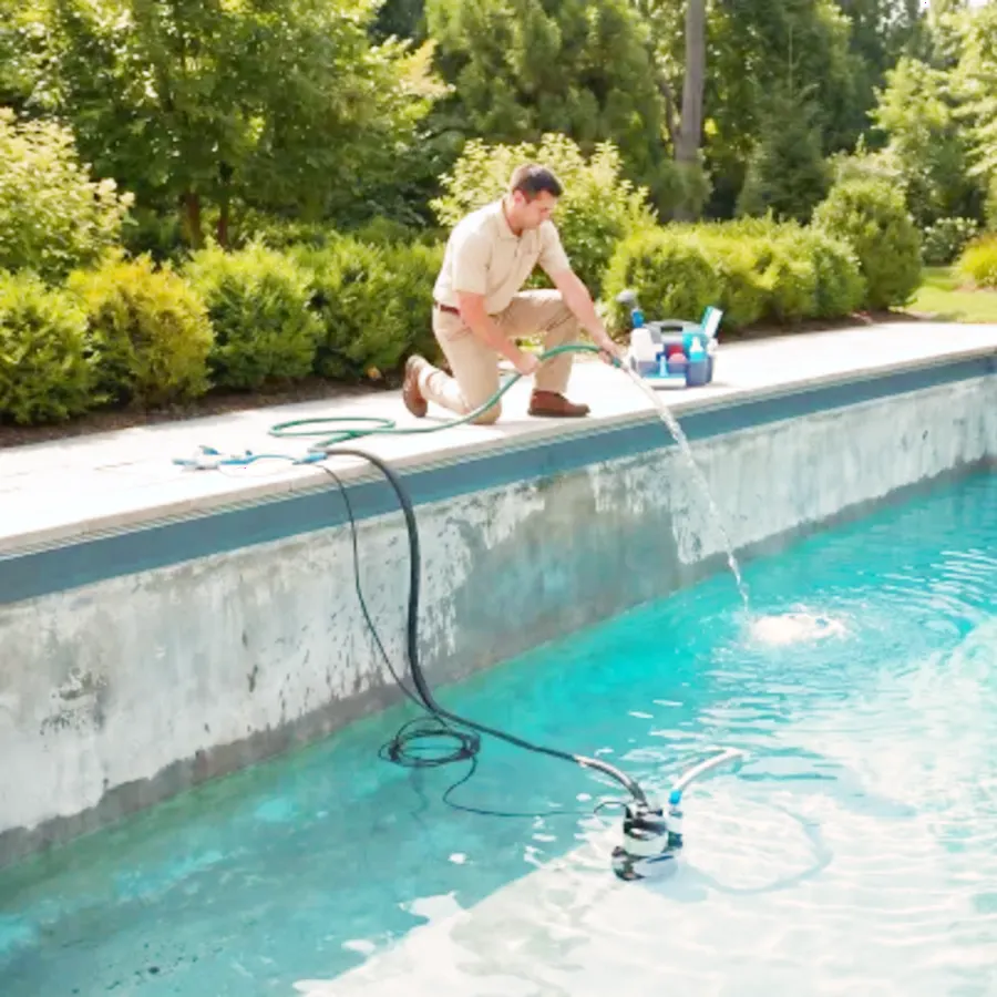 Cypress pool service area backyard pool scene near Houston, TX.